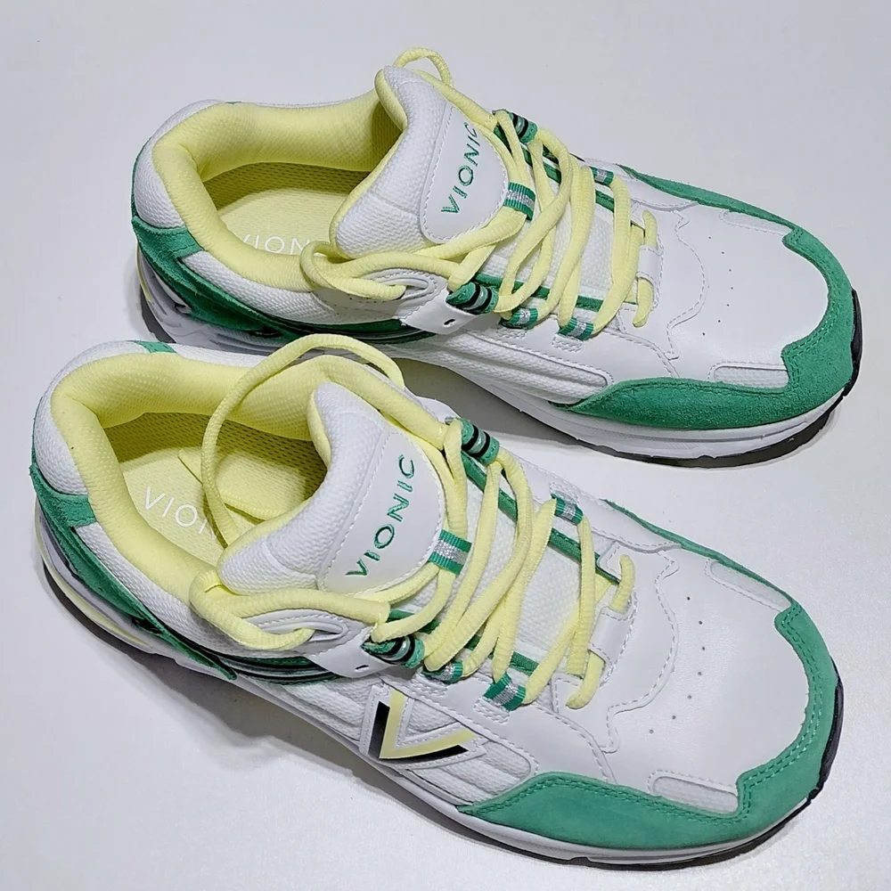 Vionic White Mint Green Yellow Lace-Up Sneakers
